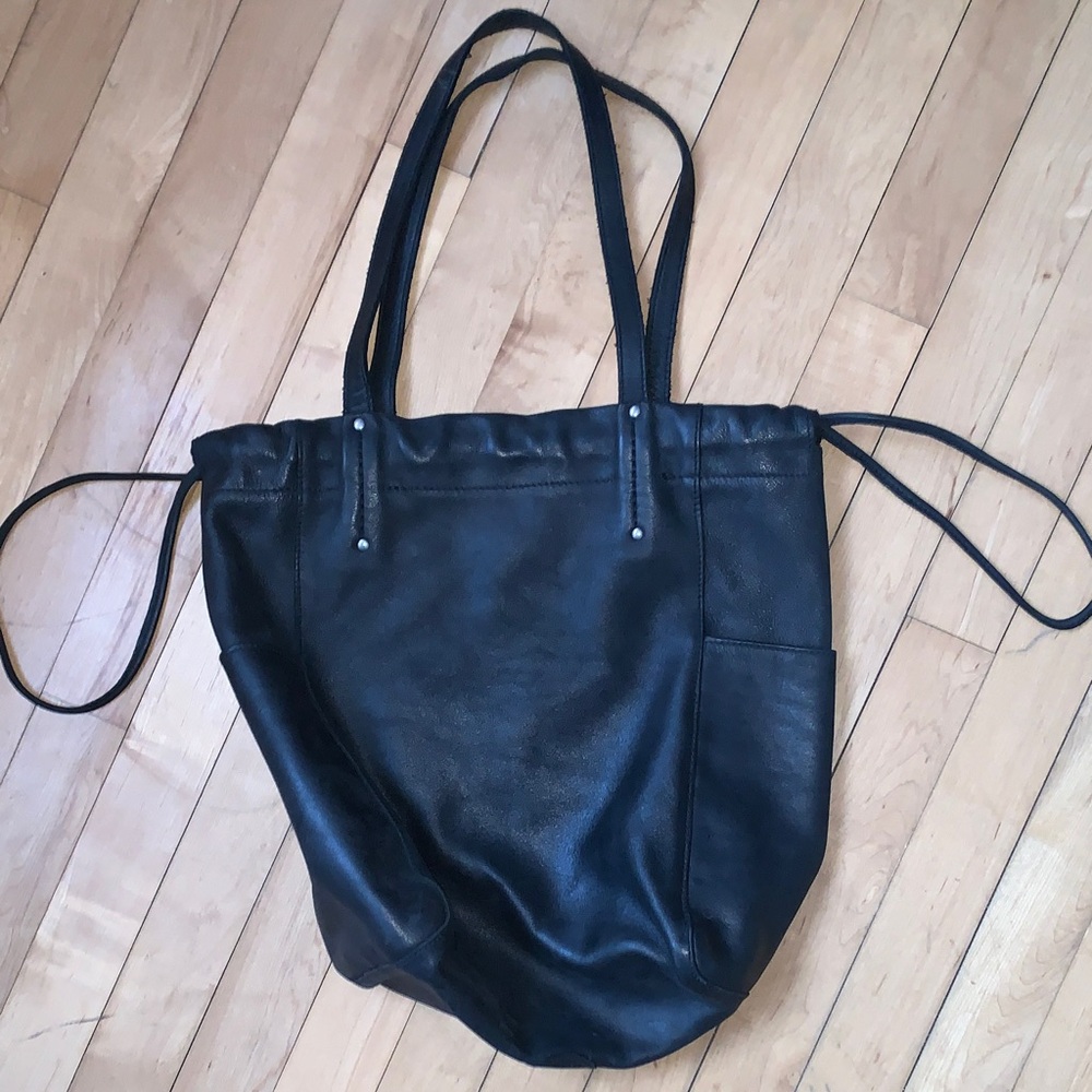 Roots Black Leather Bucket Bag